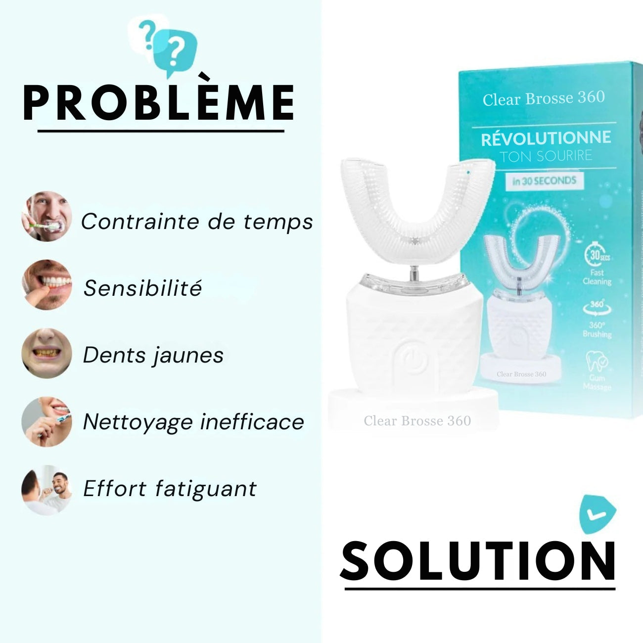Clear Brosse 360 : La brosse à dent électrique 360° pour se brosser les dents en quelques secondes et les blanchir !