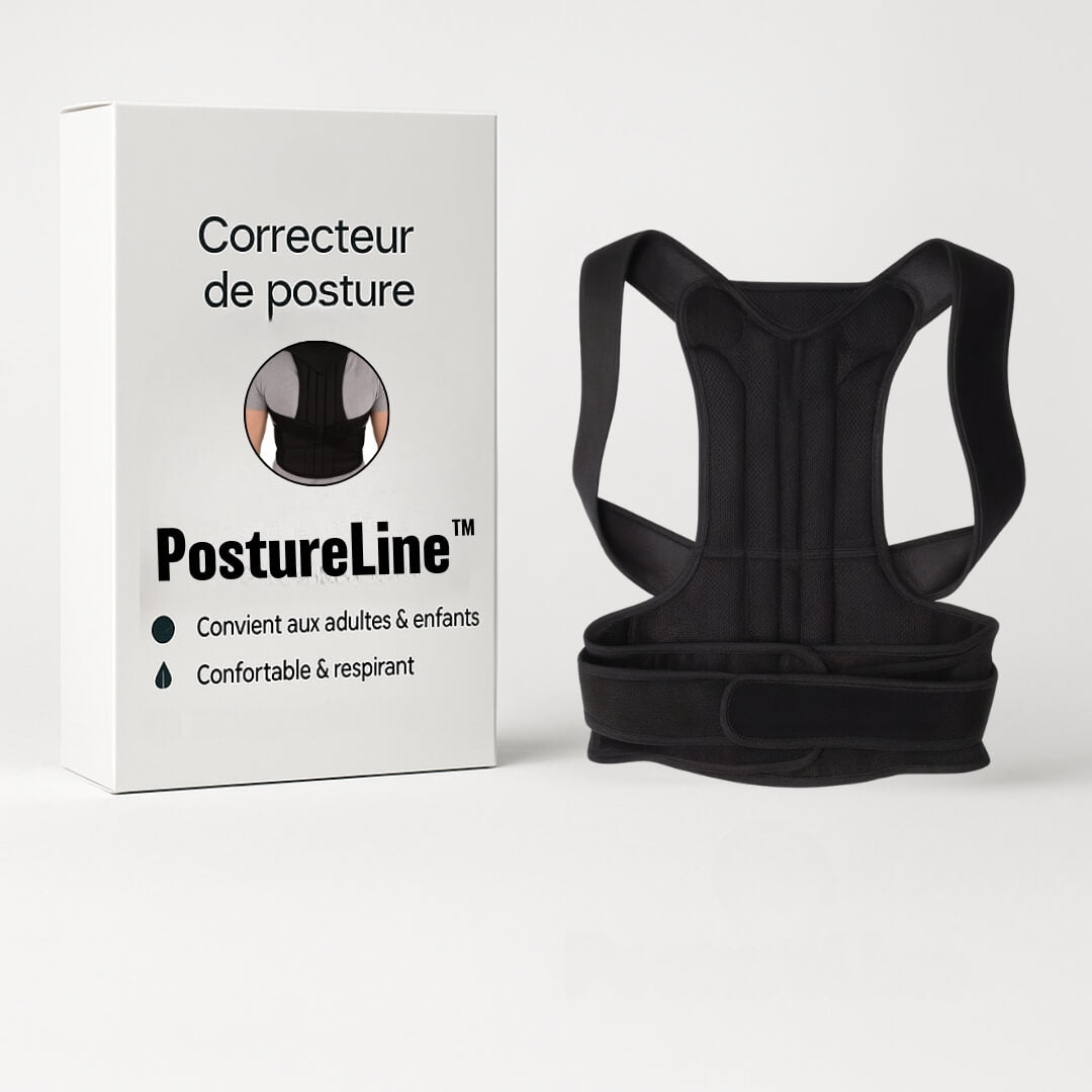 PostureLine™ – Correcteur de posture efficace en 10 jours, ajustable avec soutien dorsal et lombaire